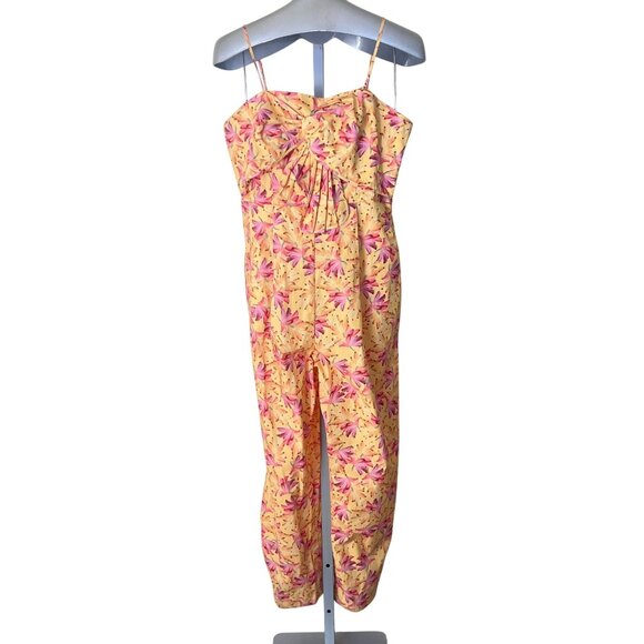 Farm Rio Banana Sunrise Cotton Pattern Jumpsuit Spaghetti Yellow Strap Medium